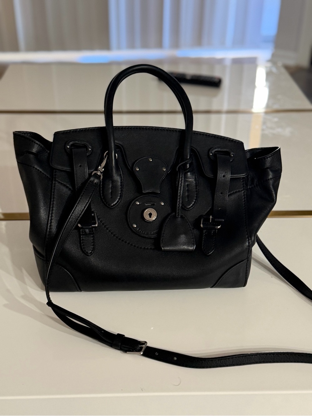 Ralph Lauren Ricky Bag Black Leather Top-Handle Tote Bag with Removable Strap 27